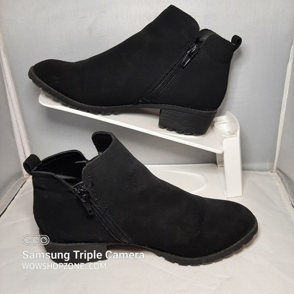 Me Too Ankle Boots Women Size 6 Black Suede Ankle Platform Boots Booties Chunky - Picture 3 of 8